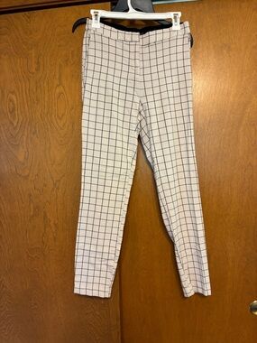 White Windowpane Grid Ankle Pants